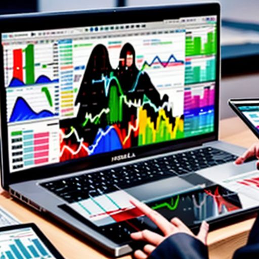 Online education concept with financial charts and graphs displayed on a computer screen